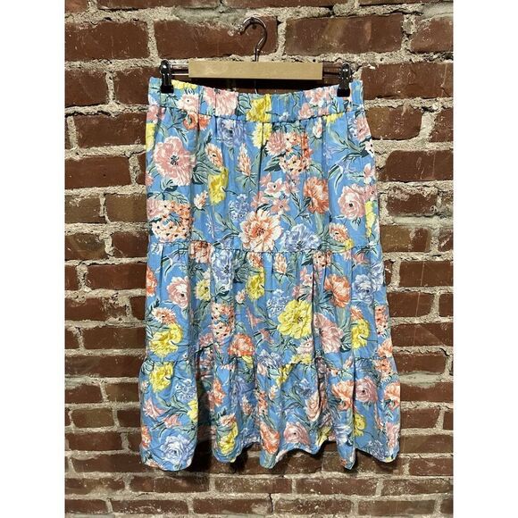 Loft Womens Blue Floral Pattern Maxi Flowy Pull On Skirt Size Large Petite - Picture 2 of 4